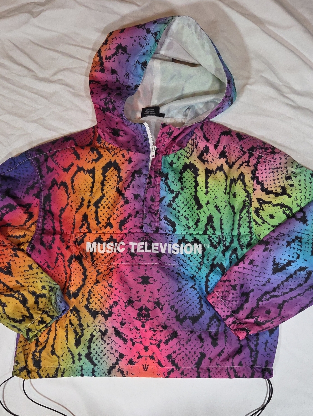 MTV Music Television Rainbow Snakeskin Hoodie Jacket Size L Colorful